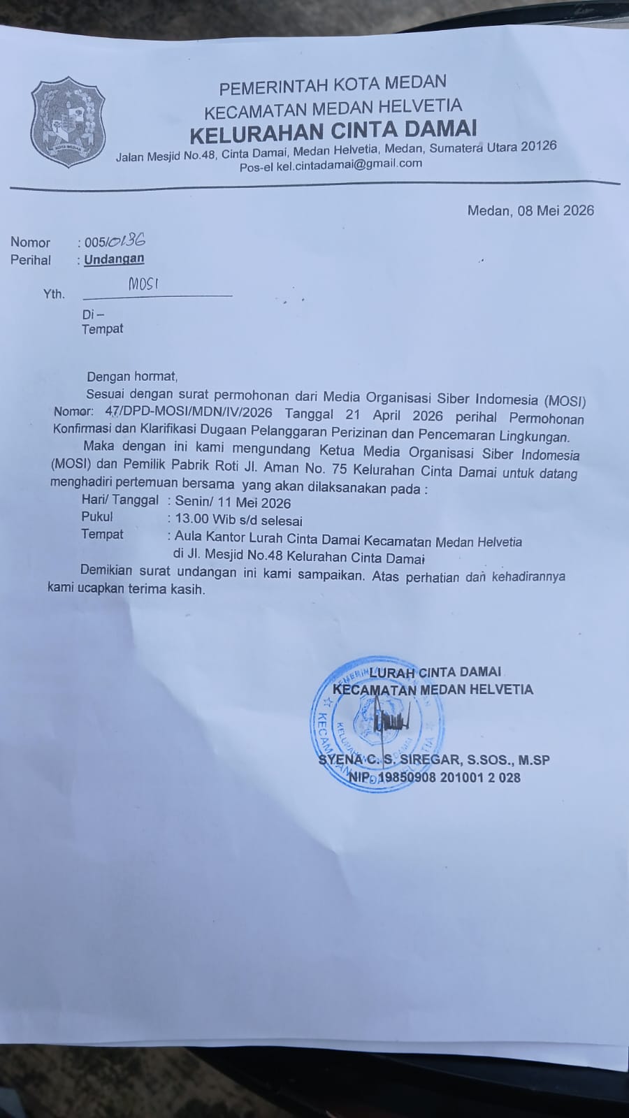 MERASA KEBAL HUKUM PABRIK ROTI LARIS KANGKANGI SURAT PANGGILAN LURAH CINTA DAMAI